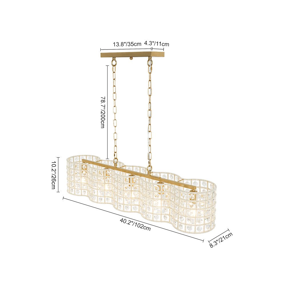 Art Deco Luxury Brass Crystal Linear Cage Island Chandelier