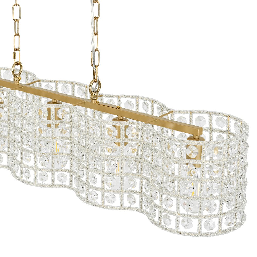 Art Deco Luxury Brass Crystal Linear Cage Island Chandelier