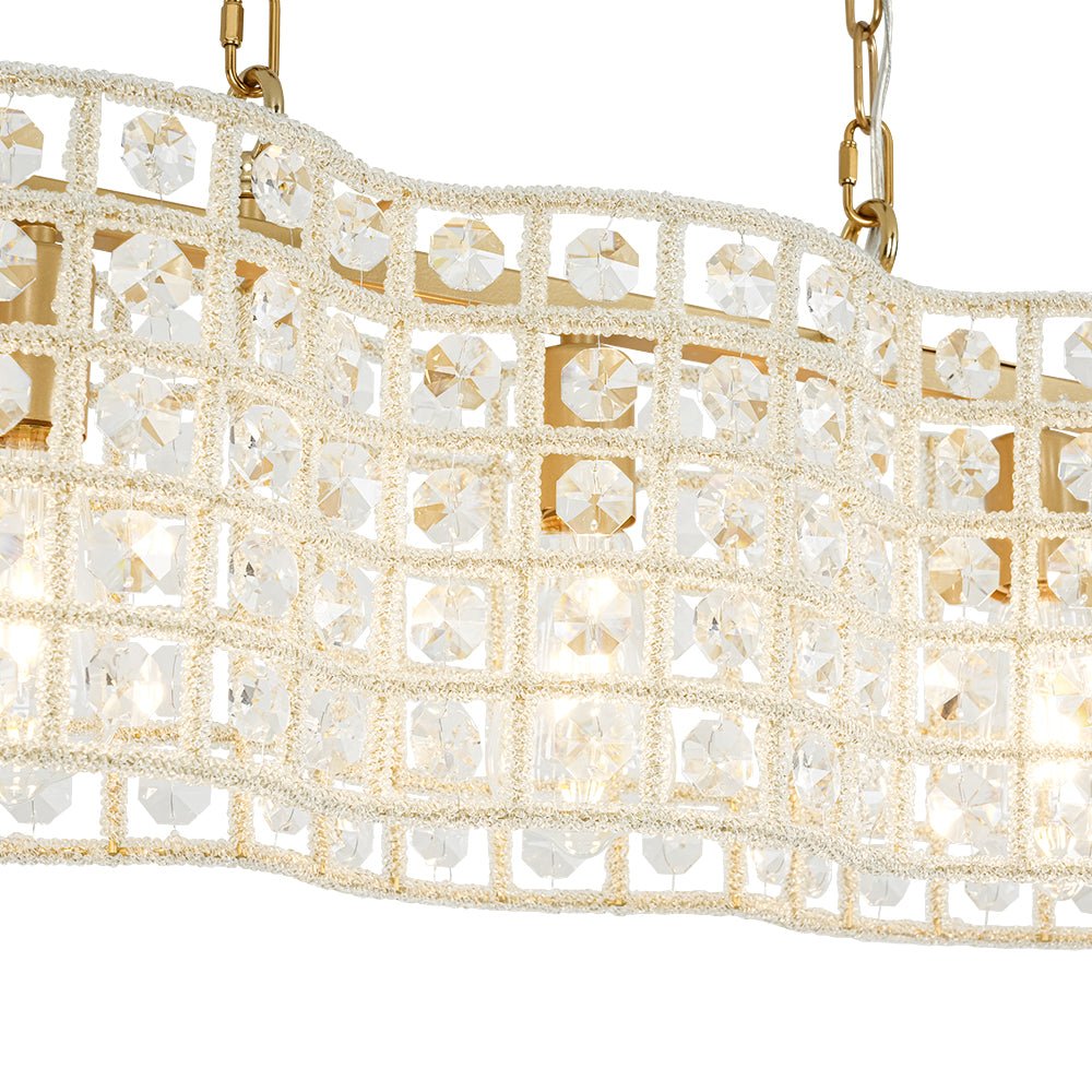 Art Deco Luxury Brass Crystal Linear Cage Island Chandelier