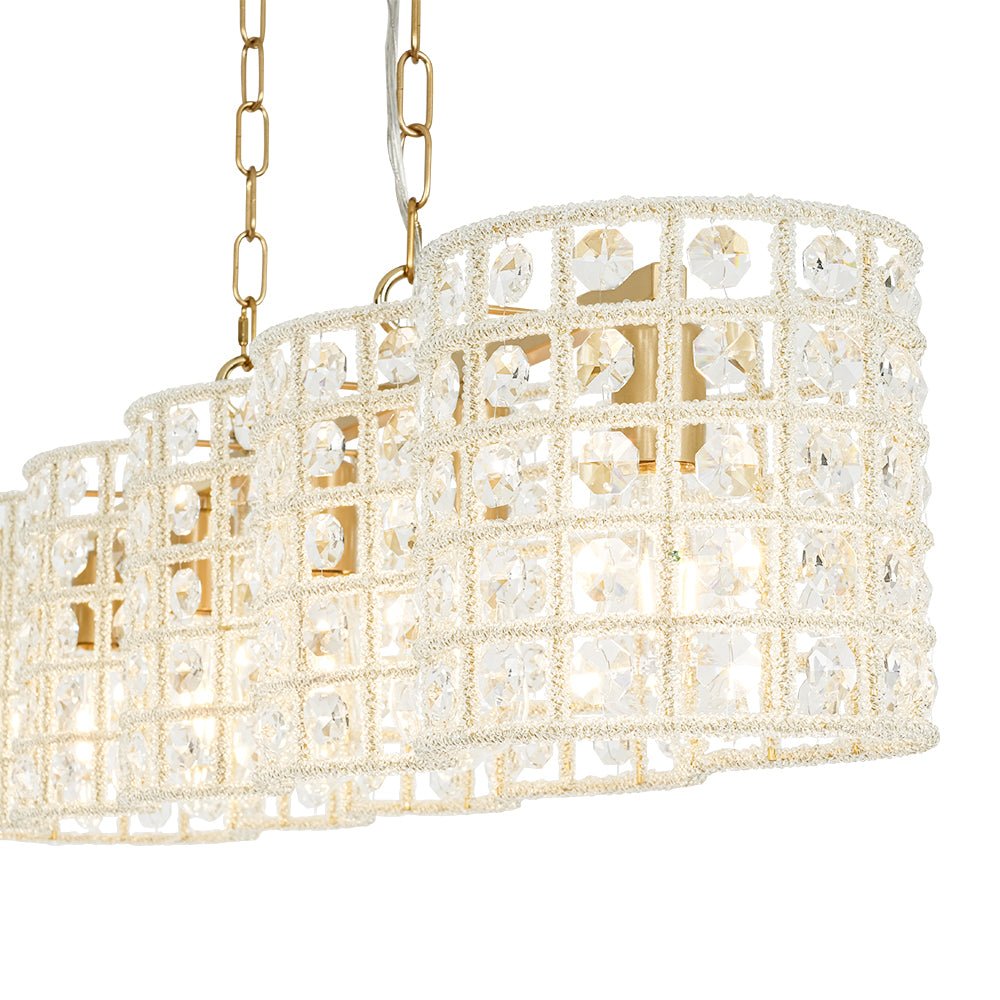 Art Deco Luxury Brass Crystal Linear Cage Island Chandelier