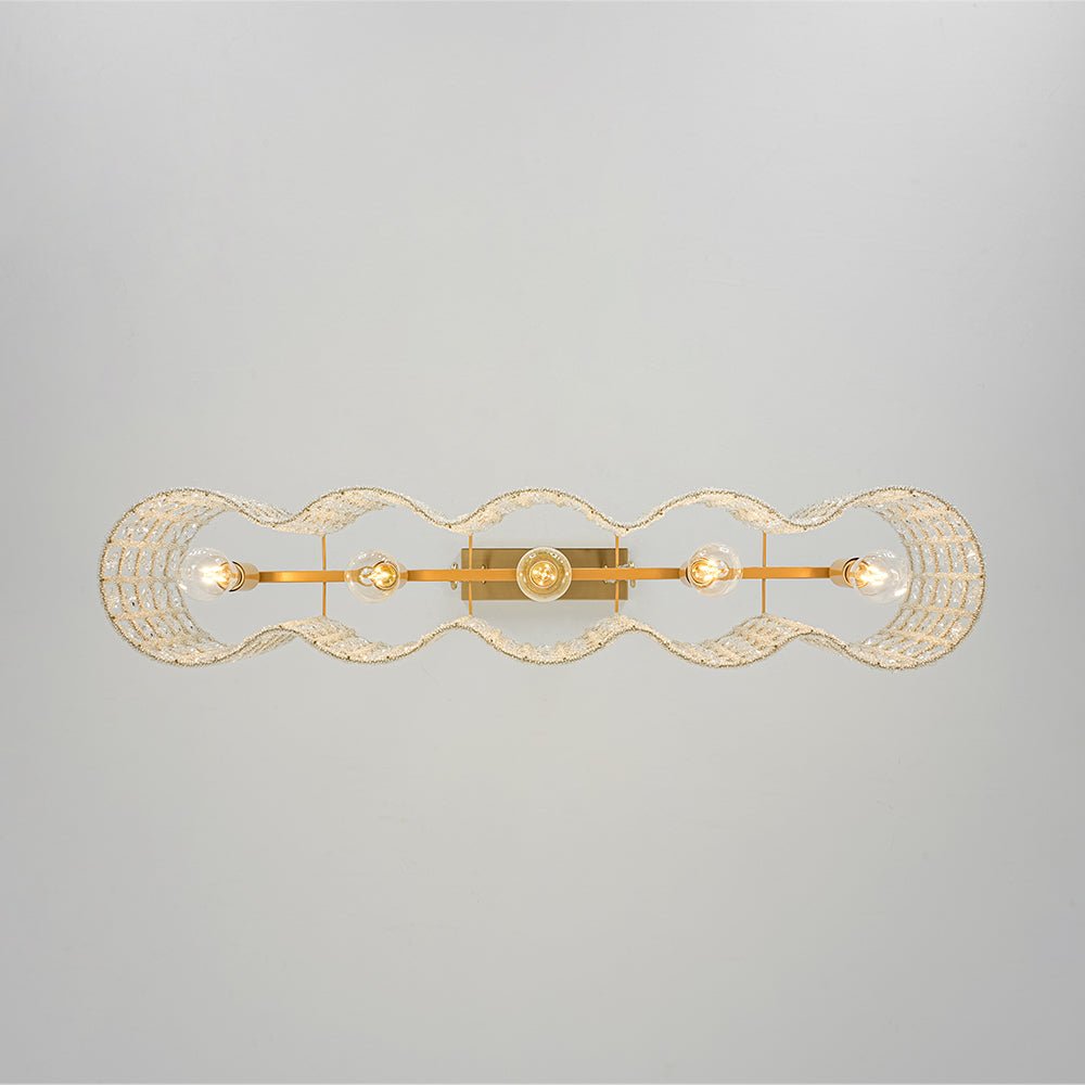 Art Deco Luxury Brass Crystal Linear Cage Island Chandelier