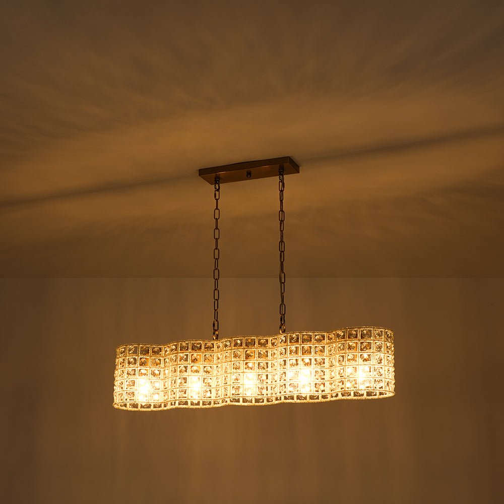 Art Deco Luxury Brass Crystal Linear Cage Island Chandelier