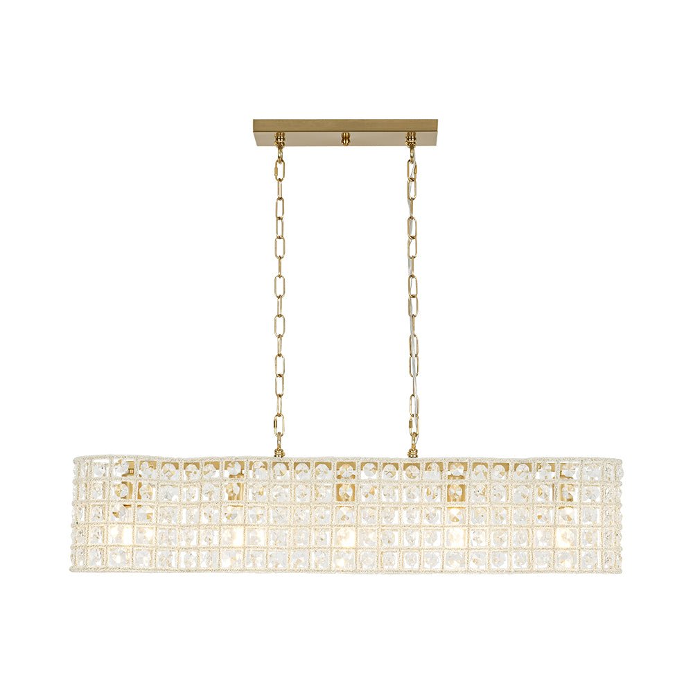 Art Deco Luxury Brass Crystal Linear Cage Island Chandelier
