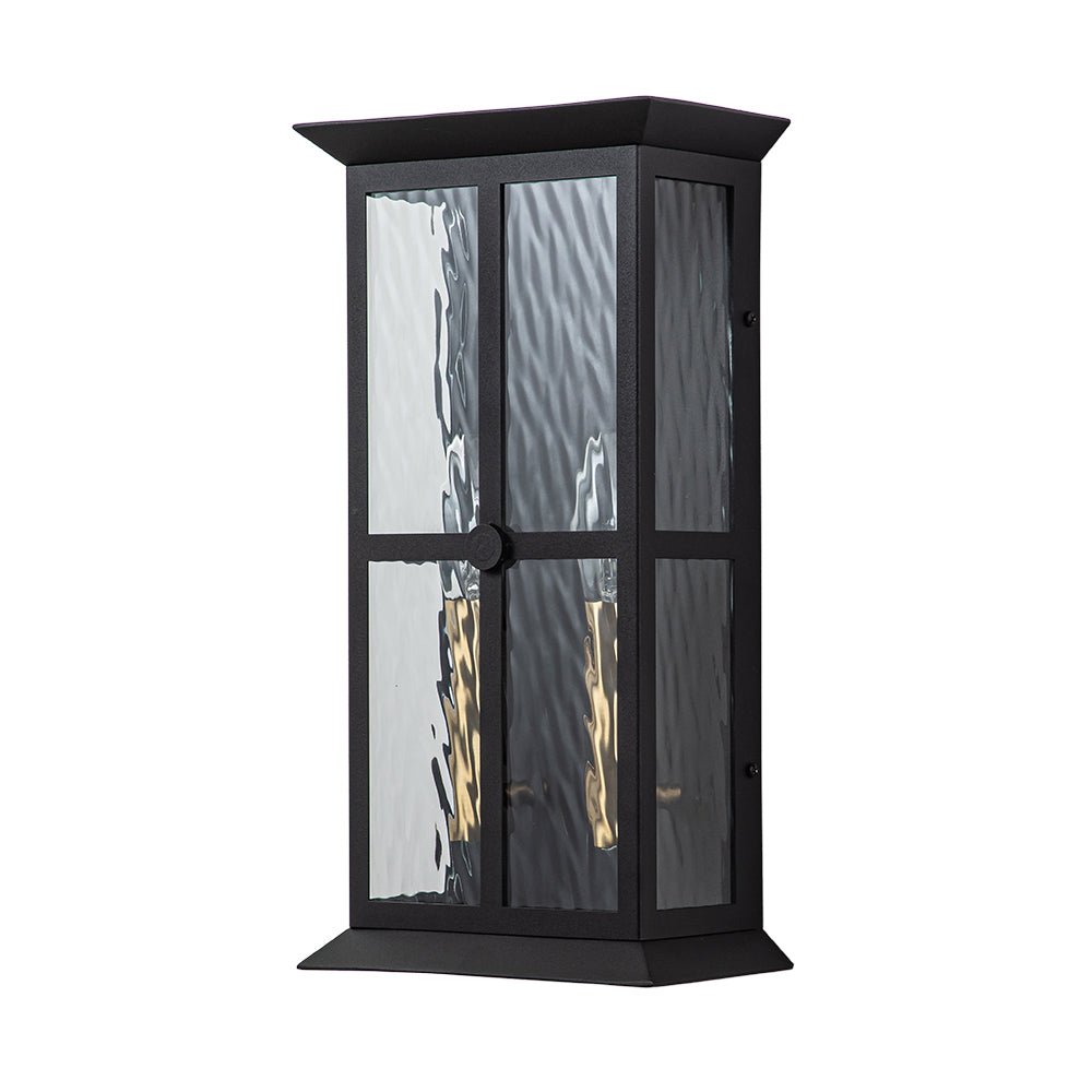 Black 2-Light Water Glass Lantern Outdoor Wall Light
