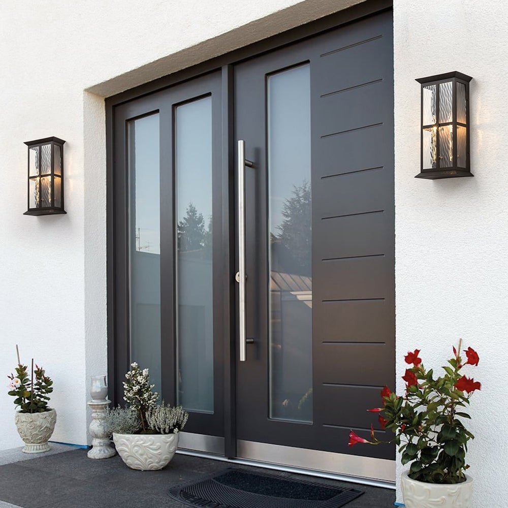 Black 2-Light Water Glass Lantern Outdoor Wall Light