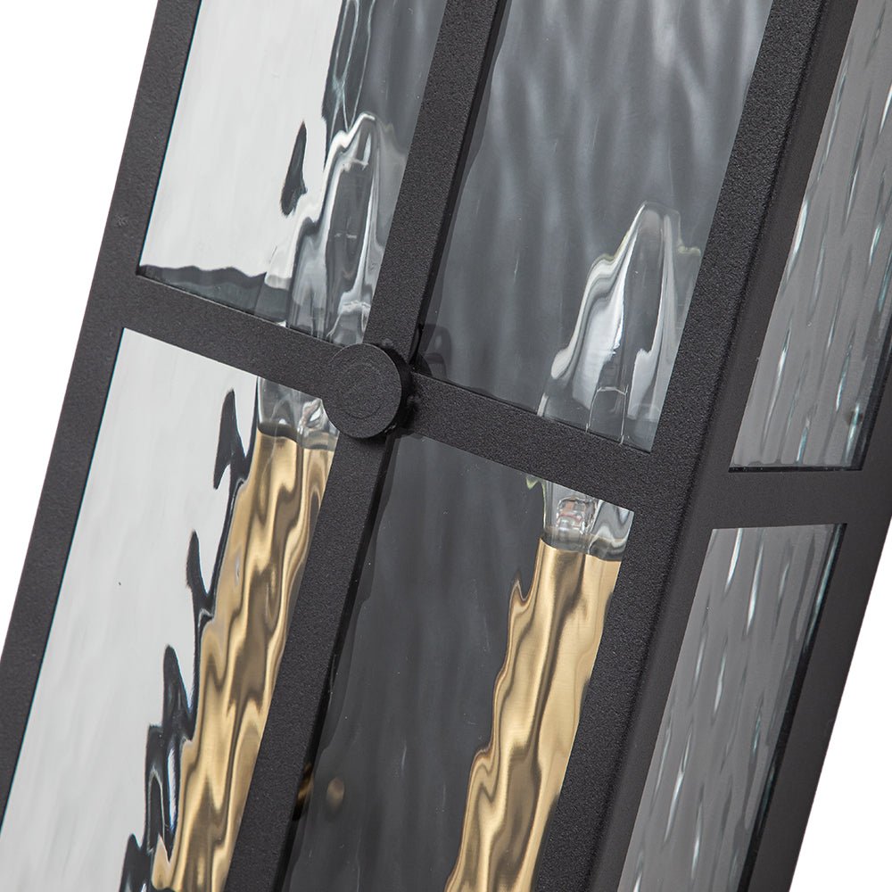 Black 2-Light Water Glass Lantern Outdoor Wall Light