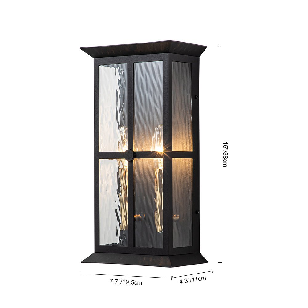 Black 2-Light Water Glass Lantern Outdoor Wall Light