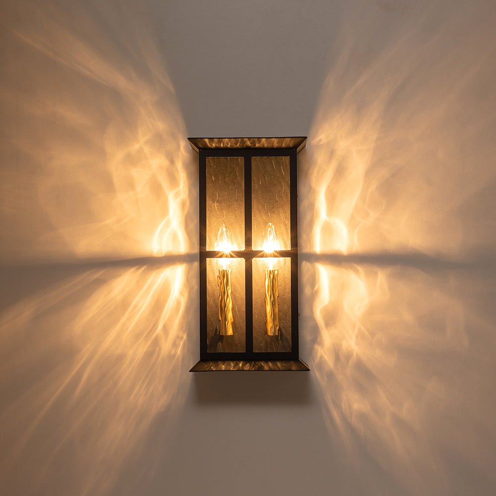 Black 2-Light Water Glass Lantern Outdoor Wall Light