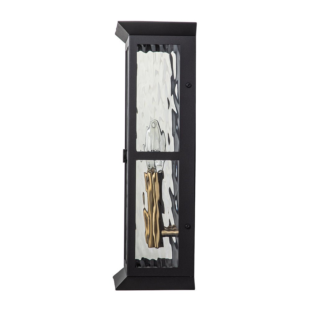 Black 2-Light Water Glass Lantern Outdoor Wall Light