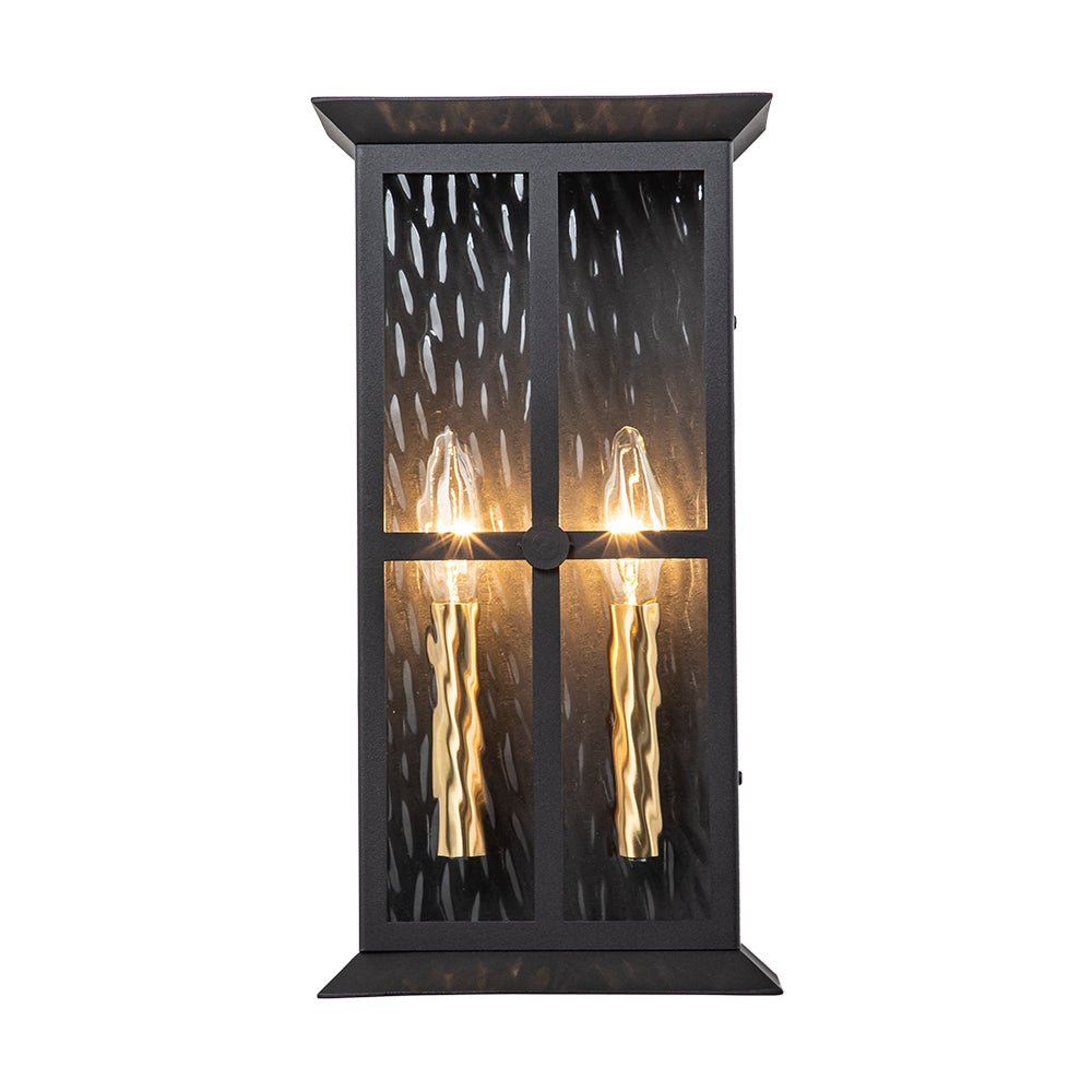 Black 2-Light Water Glass Lantern Outdoor Wall Light