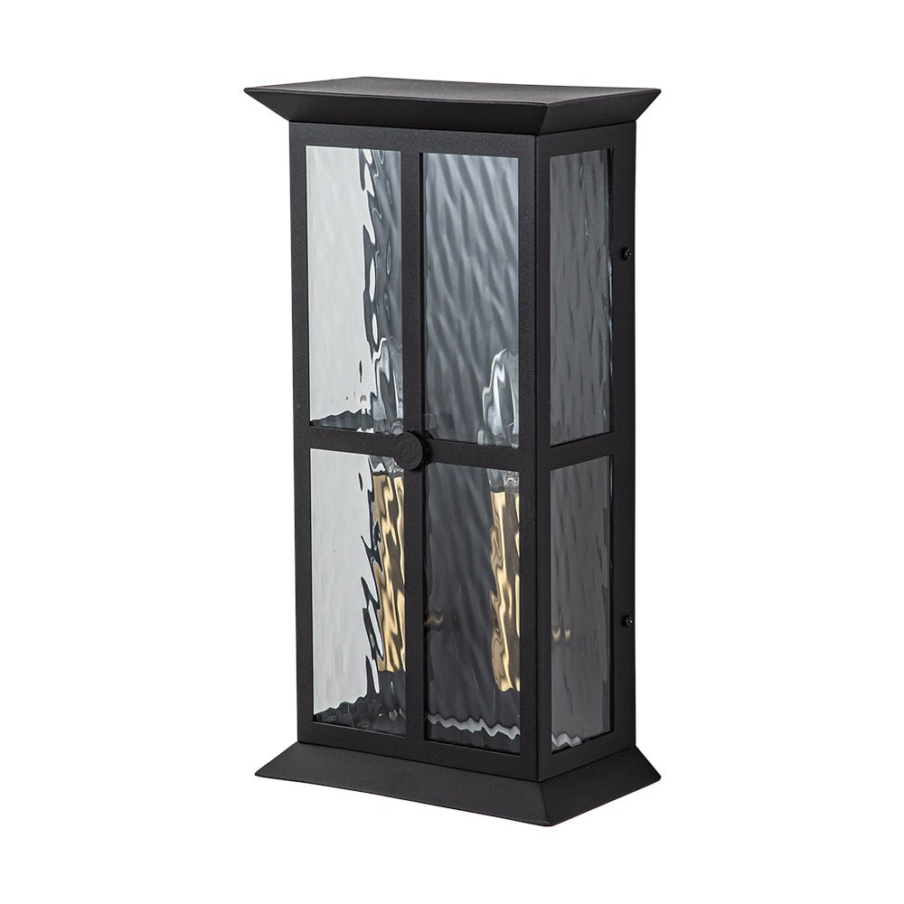 Black 2-Light Water Glass Lantern Outdoor Wall Light