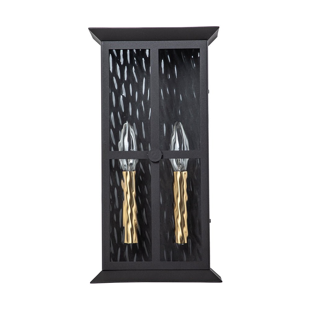Black 2-Light Water Glass Lantern Outdoor Wall Light