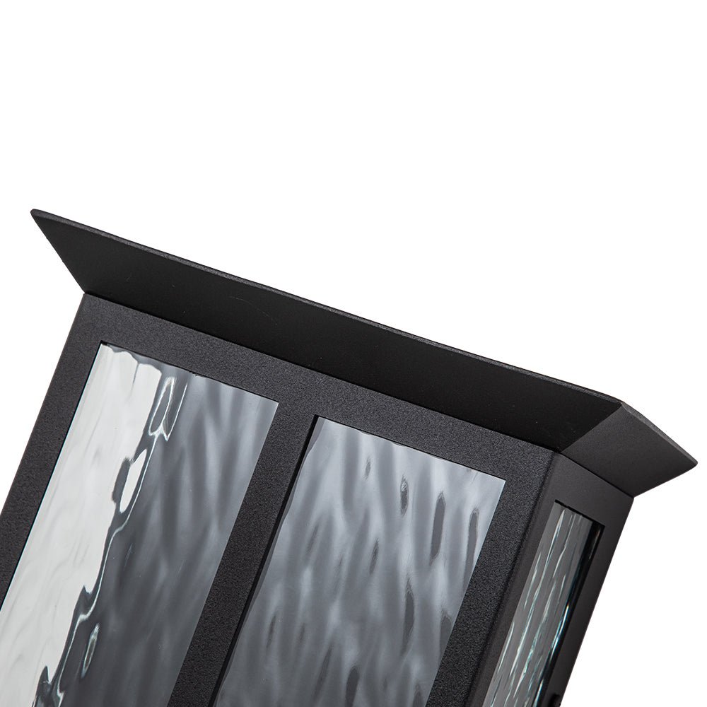 Black 2-Light Water Glass Lantern Outdoor Wall Light