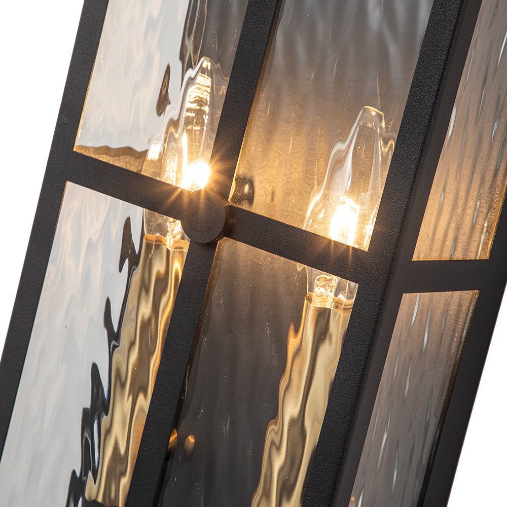 Black 2-Light Water Glass Lantern Outdoor Wall Light
