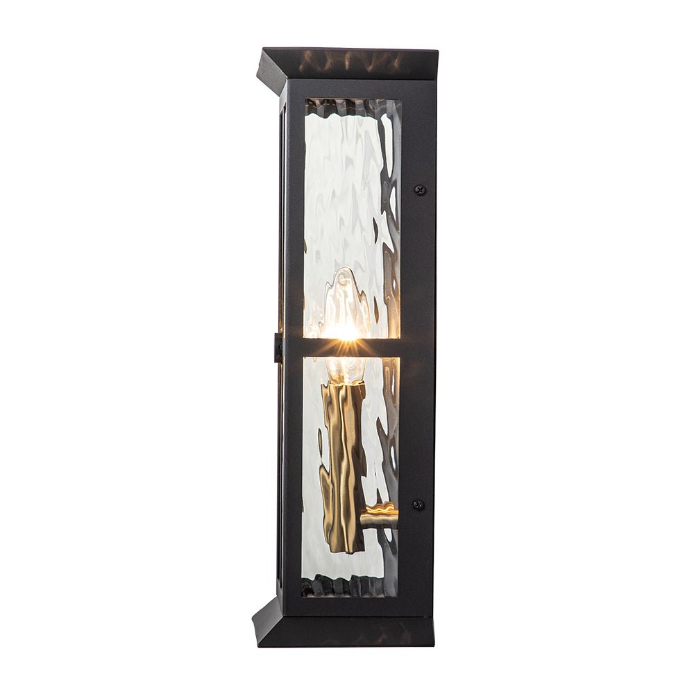 Black 2-Light Water Glass Lantern Outdoor Wall Light