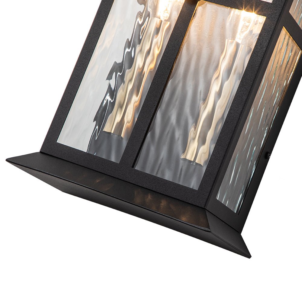 Black 2-Light Water Glass Lantern Outdoor Wall Light