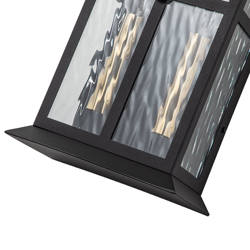Black 2-Light Water Glass Lantern Outdoor Wall Light