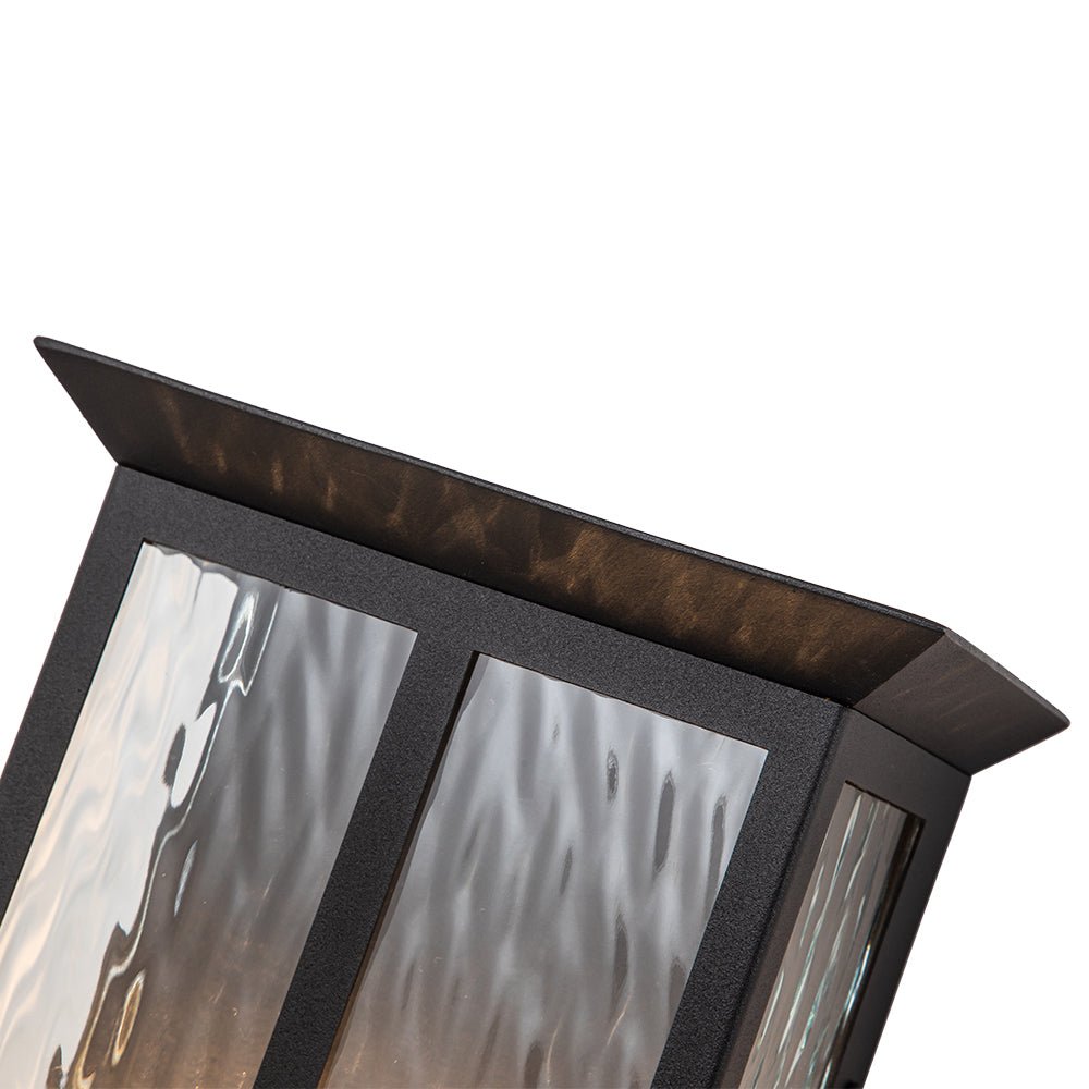 Black 2-Light Water Glass Lantern Outdoor Wall Light