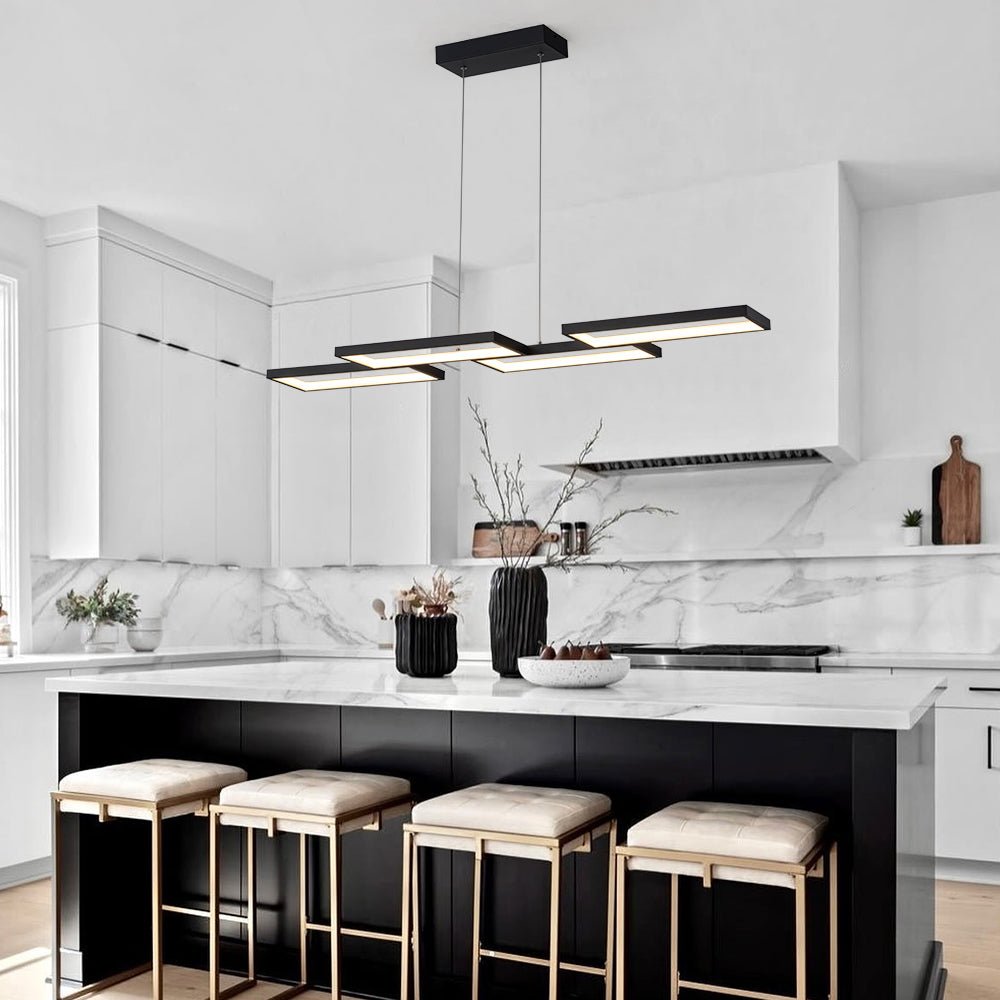 Black 4-light Rectangular Dimmable LED Kitchen Island Pendant