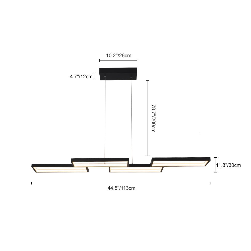 Black 4-light Rectangular Dimmable LED Kitchen Island Pendant