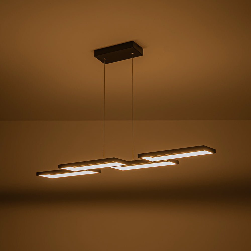 Black 4-light Rectangular Dimmable LED Kitchen Island Pendant