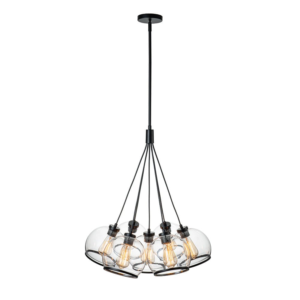 Black 7-Light Cluster Clear Glass Globe Chandelier