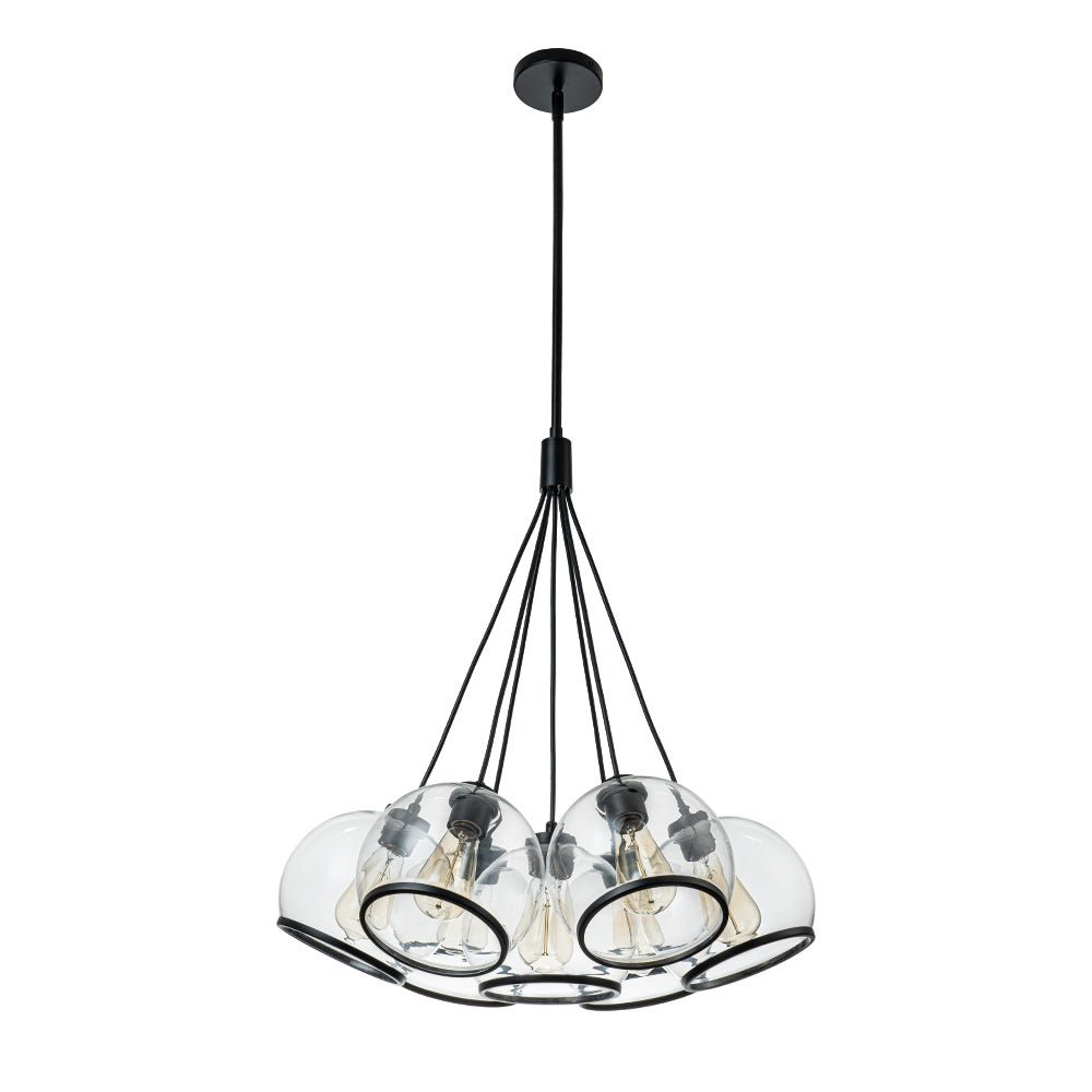 Black 7-Light Cluster Clear Glass Globe Chandelier