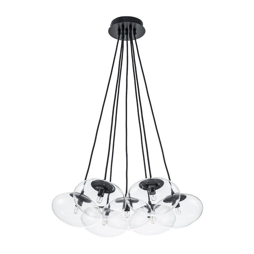 Black 7-Light Cluster Clear Glass Oval Globe Chandelier