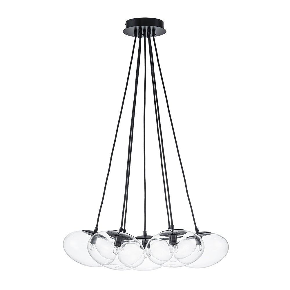 Black 7-Light Cluster Clear Glass Oval Globe Chandelier