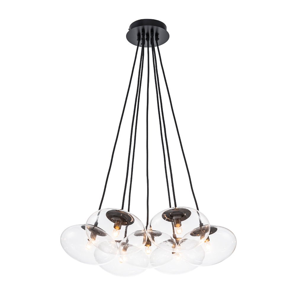 Black 7-Light Cluster Clear Glass Oval Globe Chandelier
