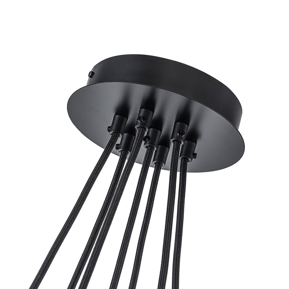 Black 7-Light Cluster Clear Glass Oval Globe Chandelier