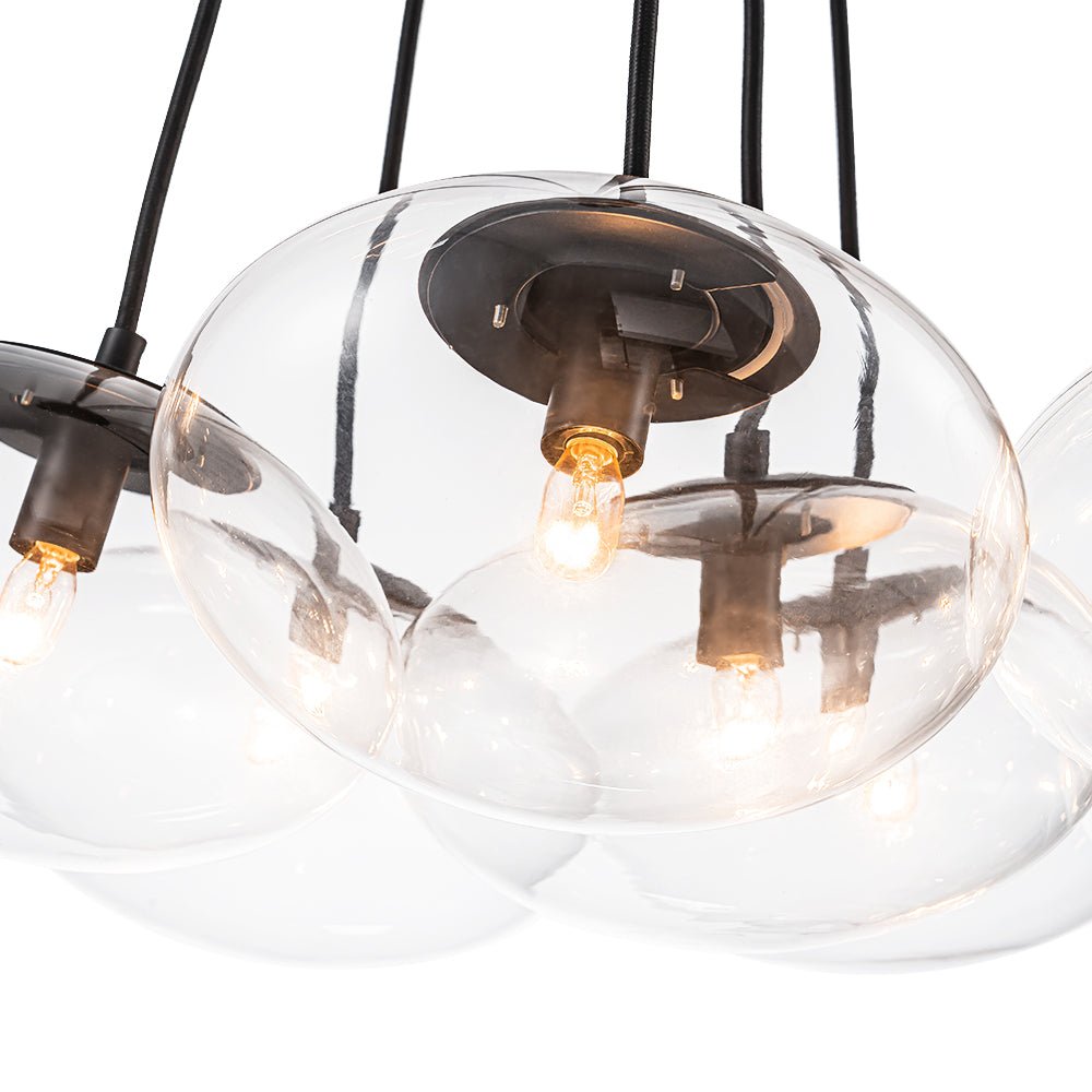 Black 7-Light Cluster Clear Glass Oval Globe Chandelier