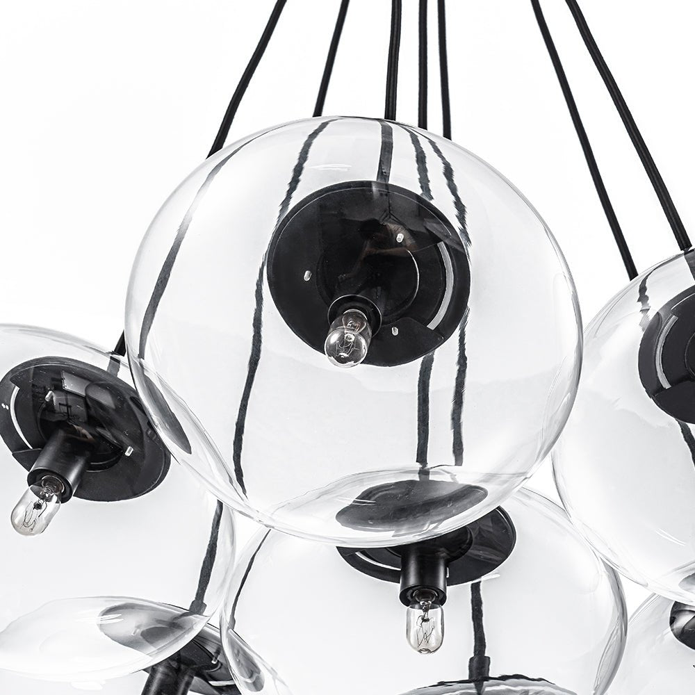 Black 7-Light Cluster Clear Glass Oval Globe Chandelier