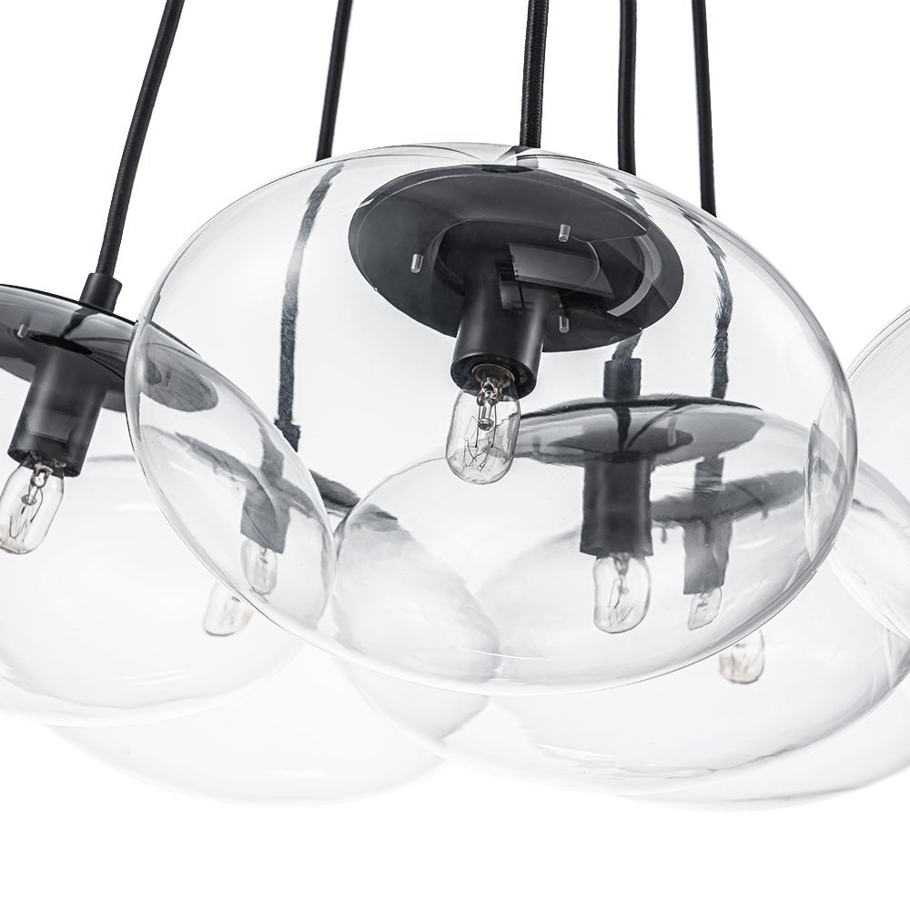 Black 7-Light Cluster Clear Glass Oval Globe Chandelier