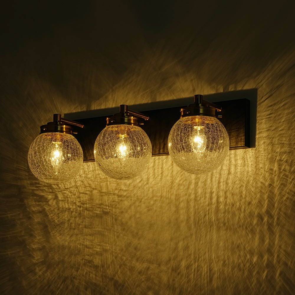 Black Brass Crackle Glass Globe Vanity Wall Lamp