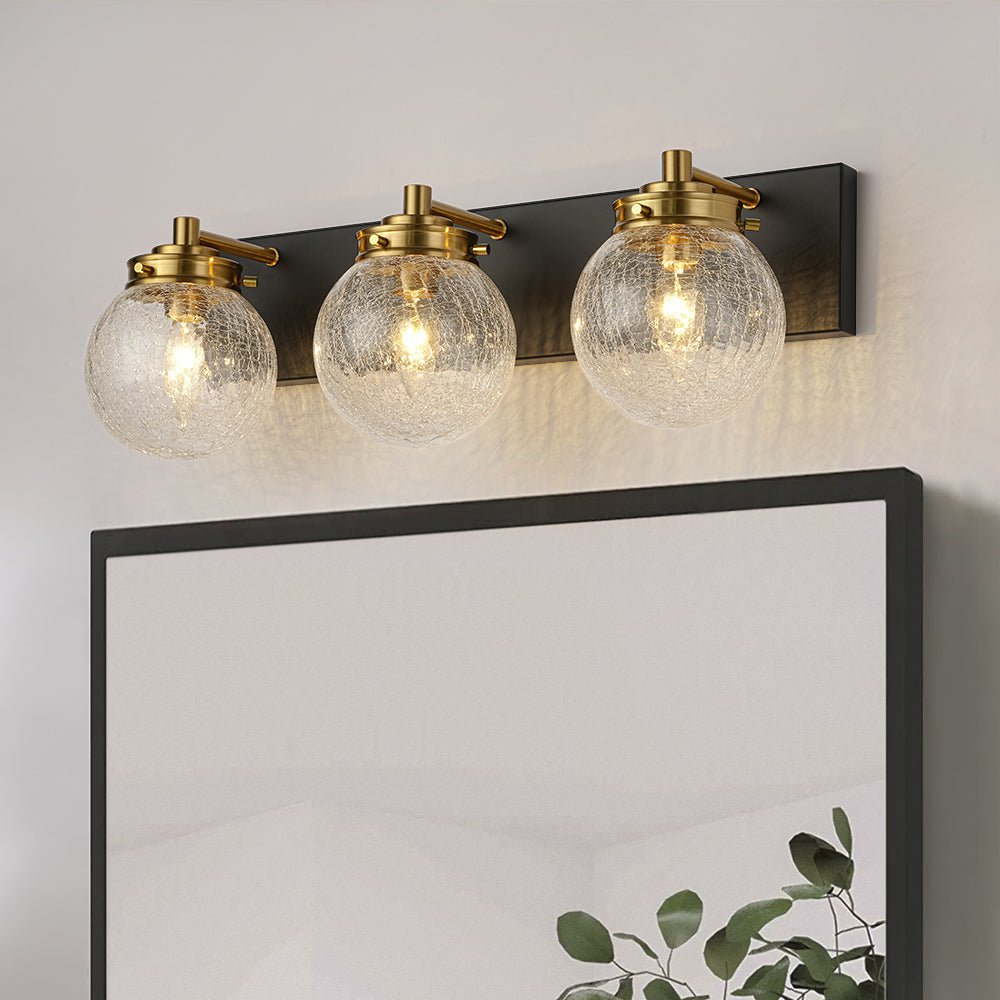 Black Brass Crackle Glass Globe Vanity Wall Lamp