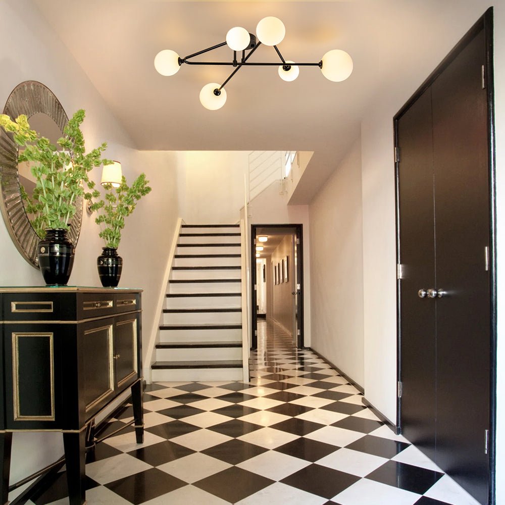 (OpenBox) Black Frosted Bubble Linear Sputnik Semi Flush Mount