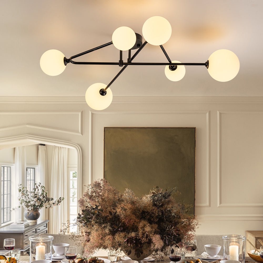 (OpenBox) Black Frosted Bubble Linear Sputnik Semi Flush Mount