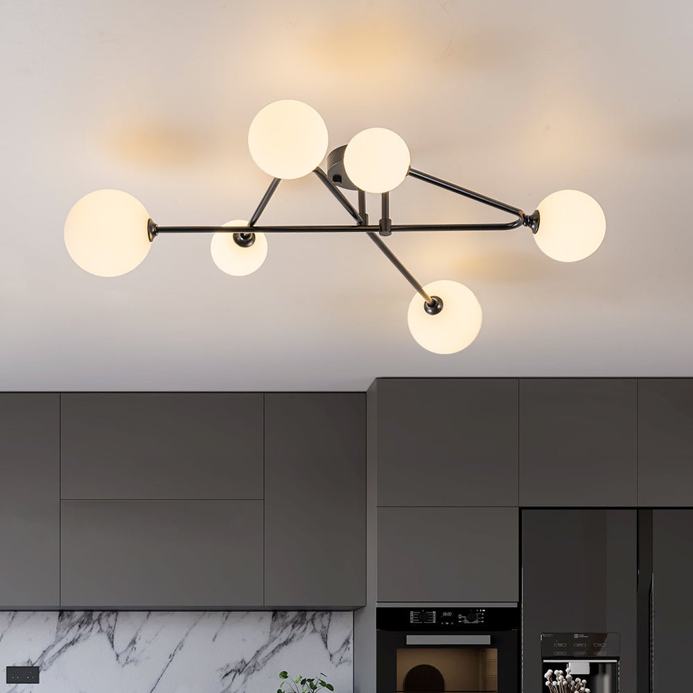 (OpenBox) Black Frosted Bubble Linear Sputnik Semi Flush Mount