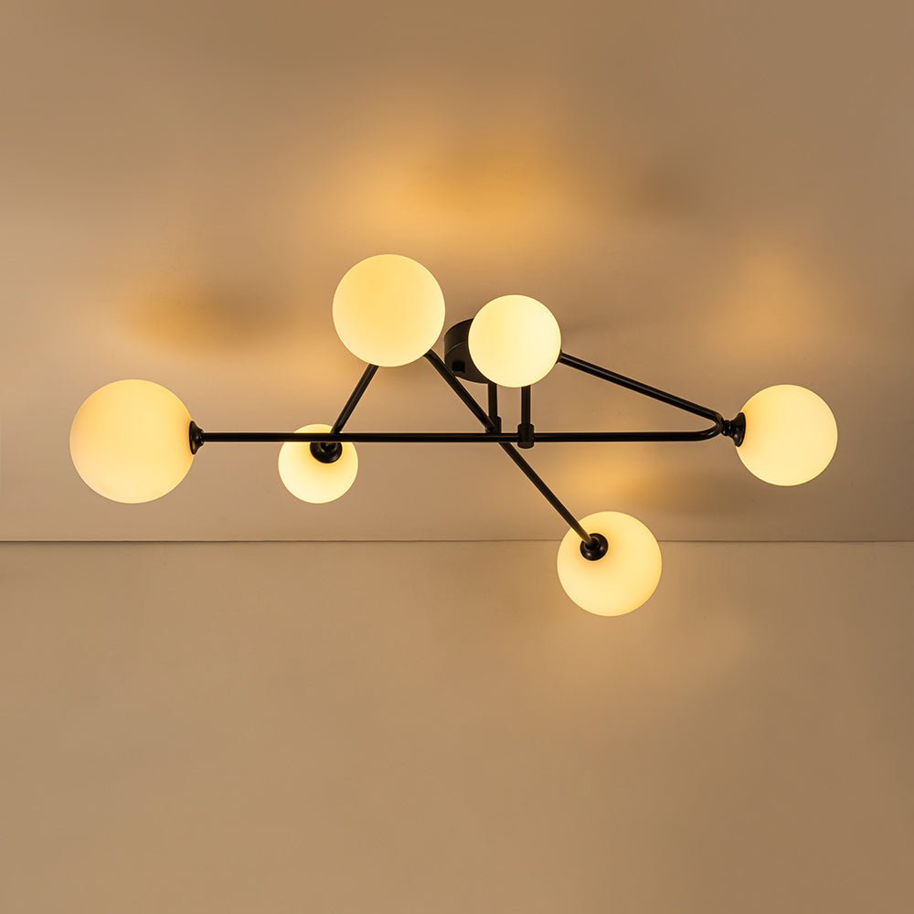 (OpenBox) Black Frosted Bubble Linear Sputnik Semi Flush Mount