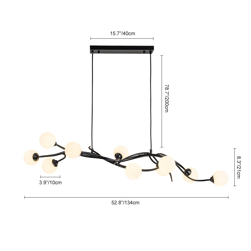 Black Magic Forest Willow Bubble Linear Island Chandelier