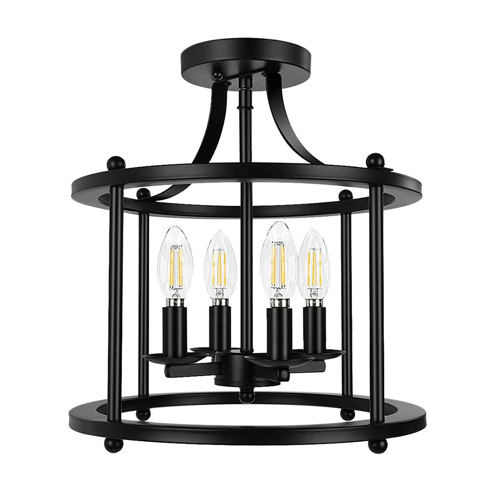 Black Round Lantern Semi Flush Mount Lighting