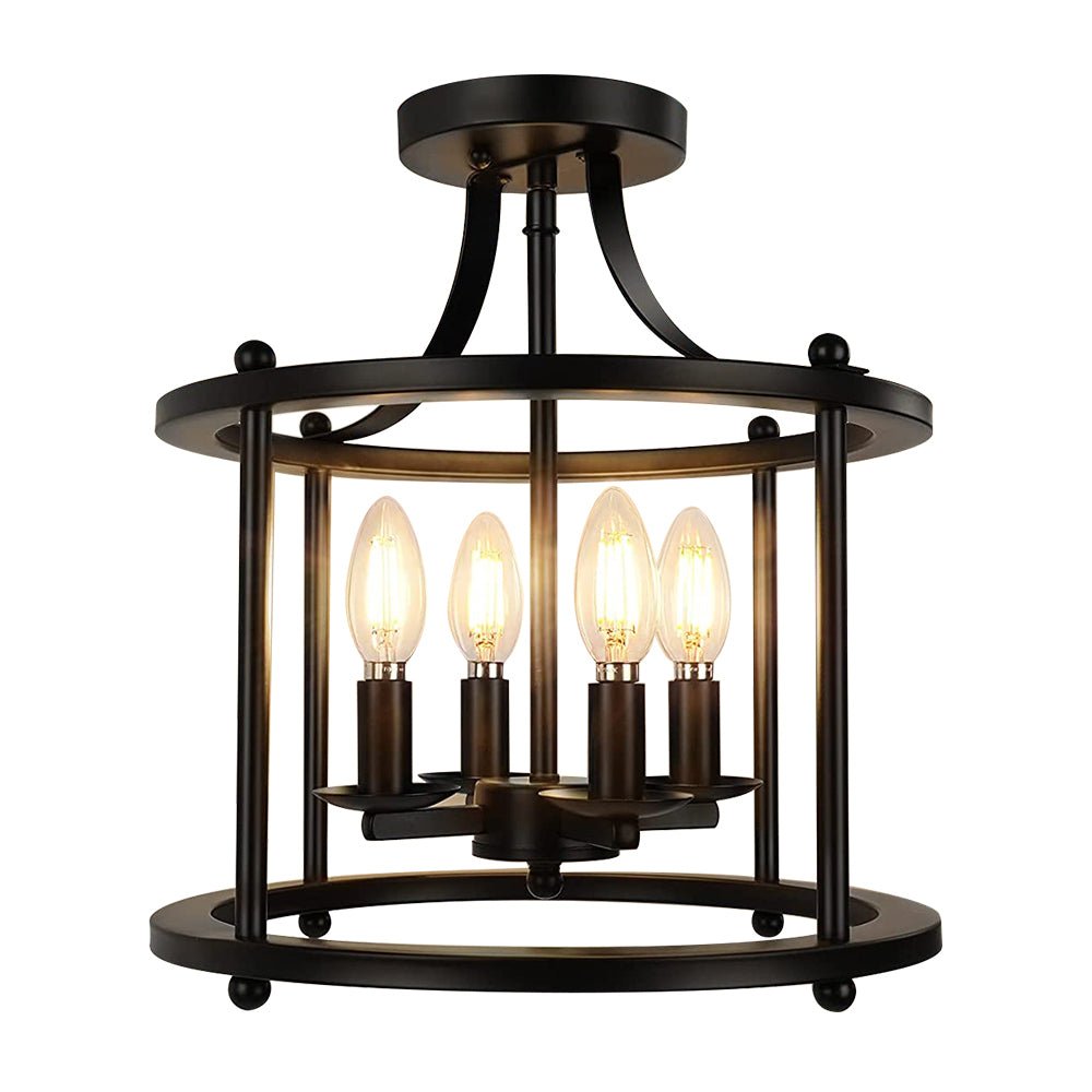 Black Round Lantern Semi Flush Mount Lighting