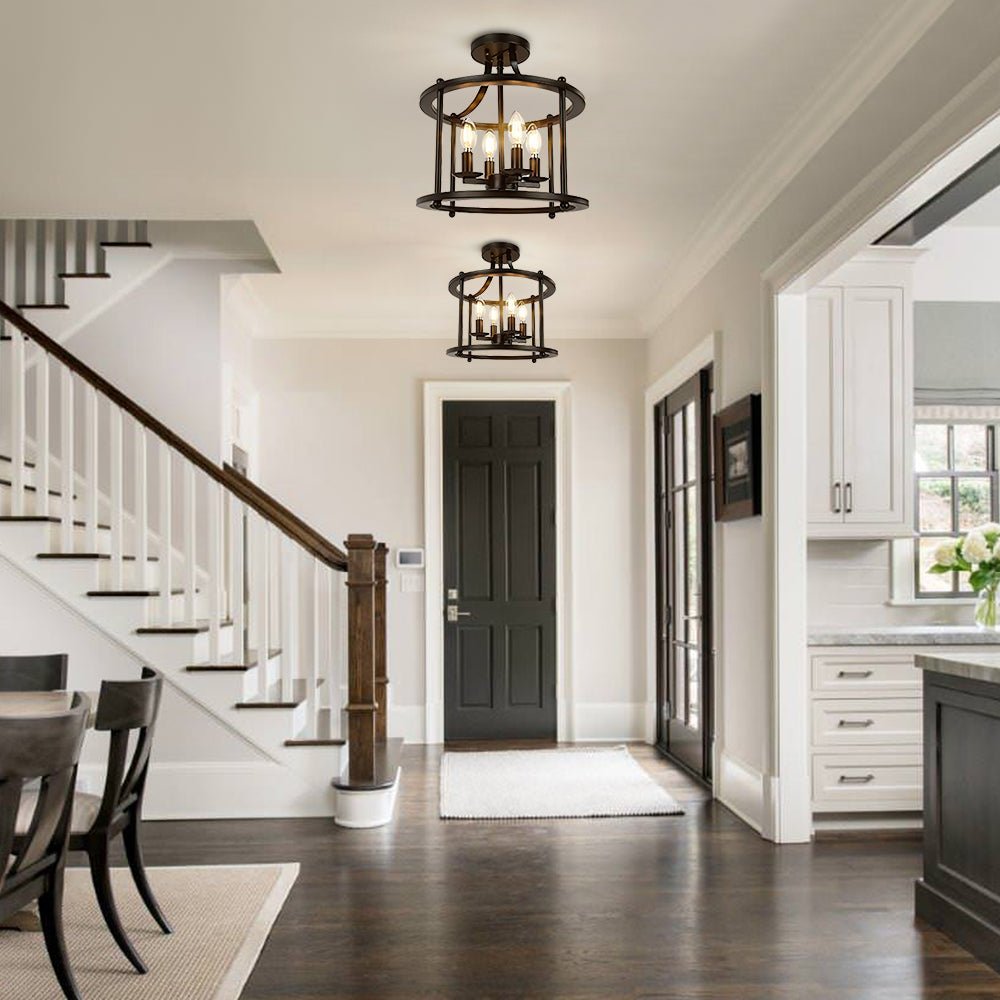 Black Round Lantern Semi Flush Mount Lighting