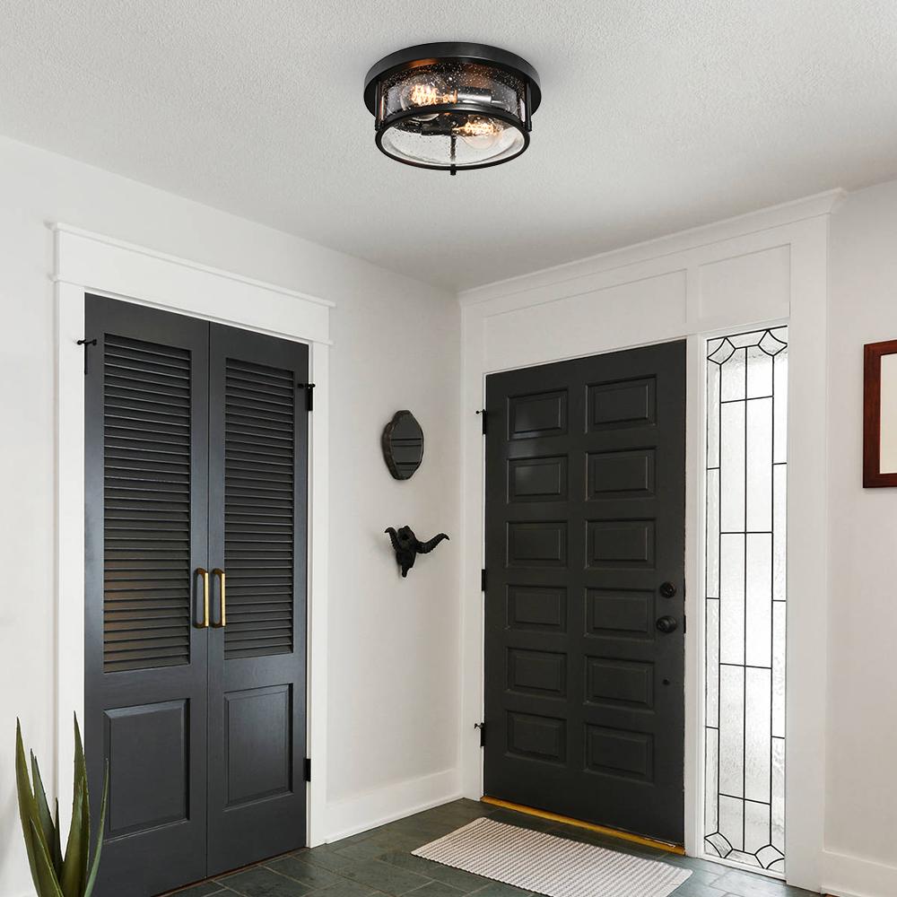 Black Seeded Glass Flush Mount