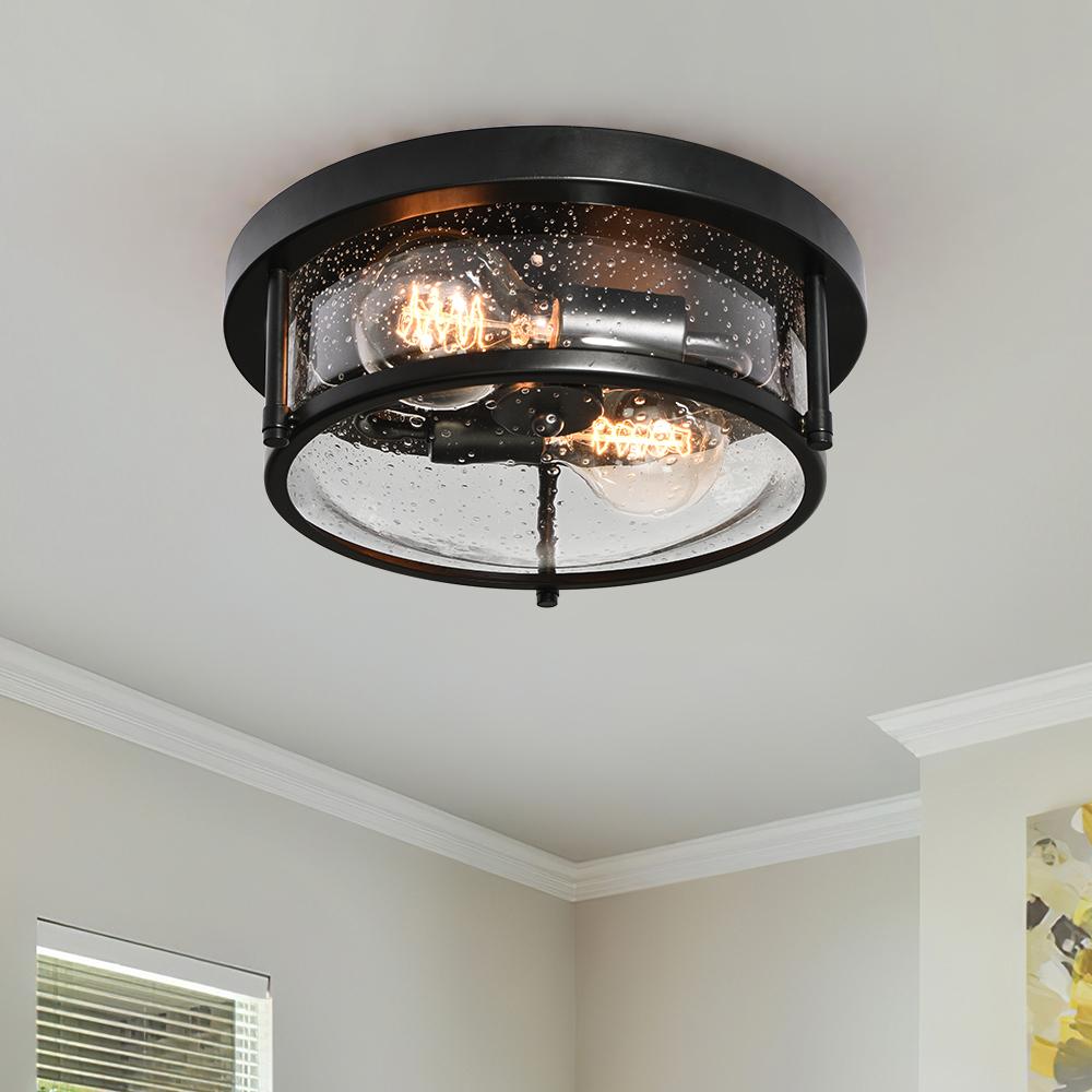 Black Seeded Glass Flush Mount