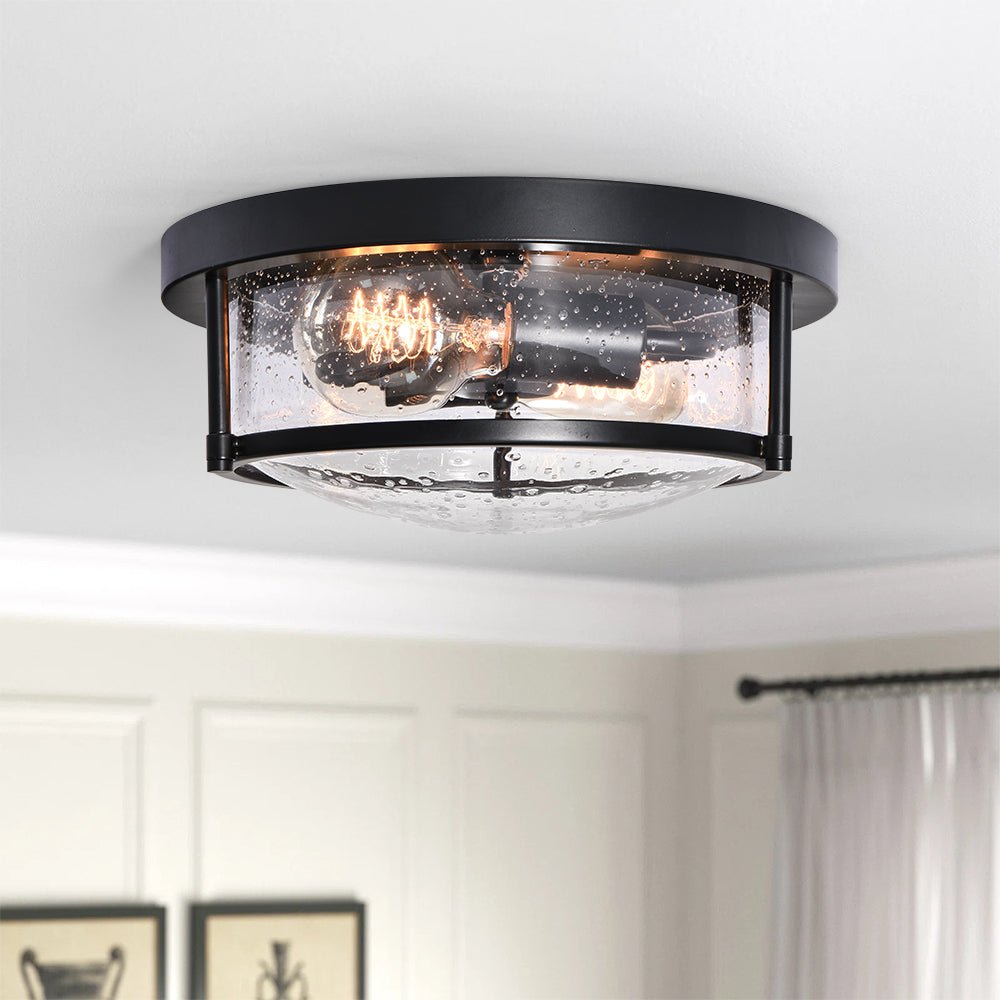 Black Seeded Glass Flush Mount
