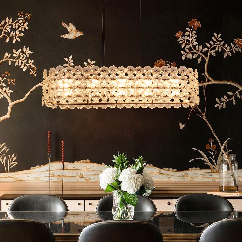 Bloom Art Deco Floral Glass Linear Cage Island Chandelier