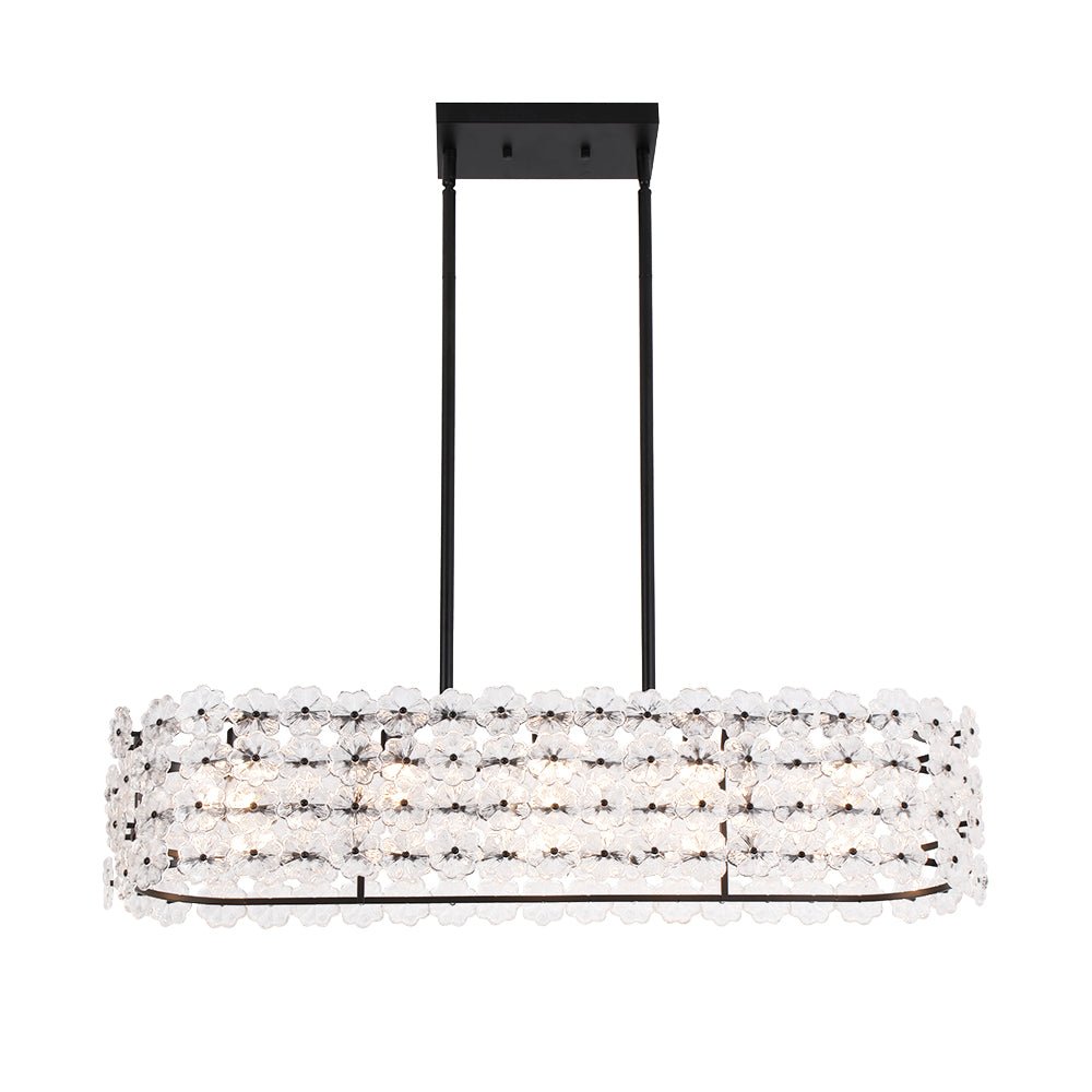 Bloom Art Deco Floral Glass Linear Cage Island Chandelier