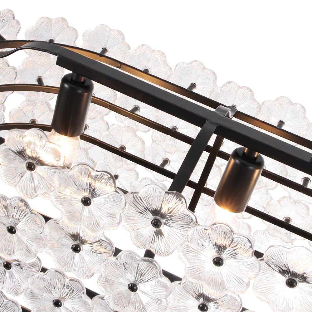 Bloom Art Deco Floral Glass Linear Cage Island Chandelier
